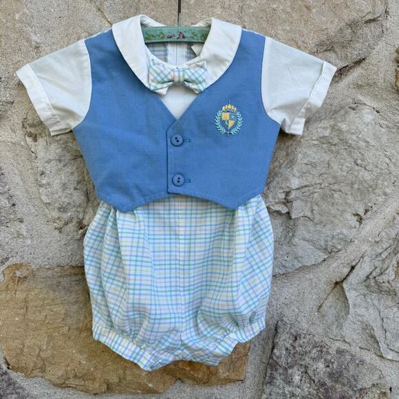 Michael James pastel plaid easter spring one piece bubble romper 12-18 months - Picture 1 of 7